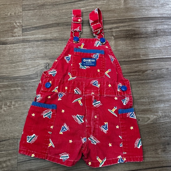 Oshkosh b’gosh vintage 90s red sailboat overalls shorts size 3T - Picture 1 of 8